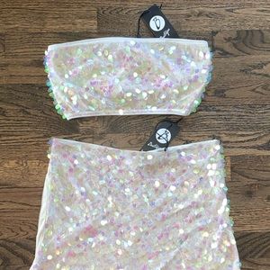 Iridescent Sequin 2 PC Set Hotpants Crop Bandeau